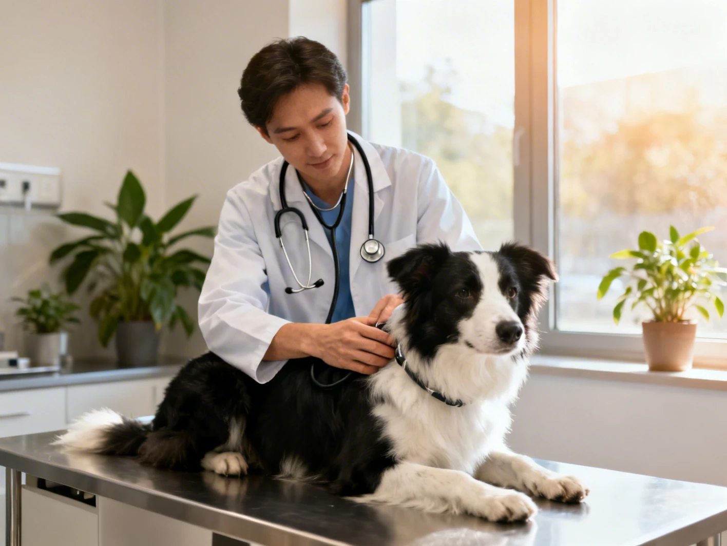 Veterinaire examinant un chien